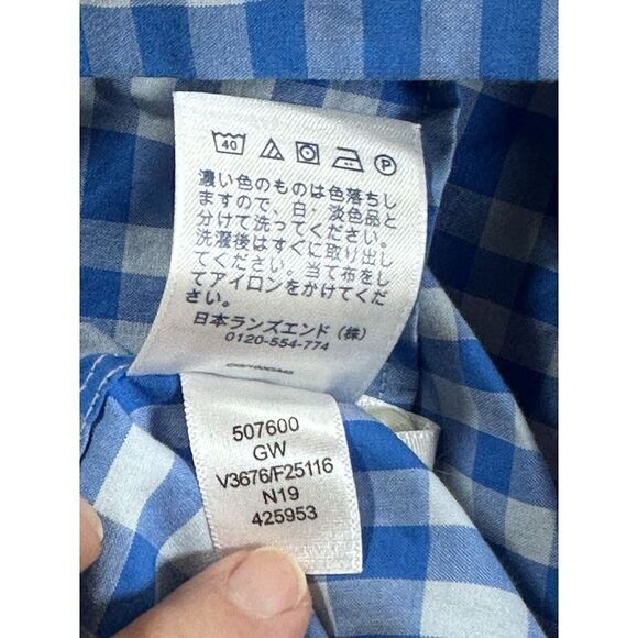 Lands End Button Up Shirt Mens Med 15-15 1/2 Traditional Short Sleeve Blue/White - Picture 5 of 5